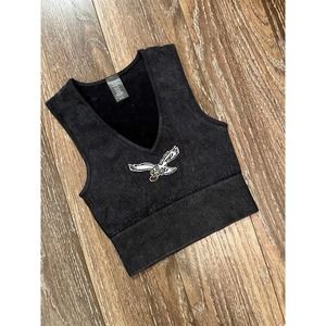 Eagles acid washed black Ribbed Tank Vintage One Size